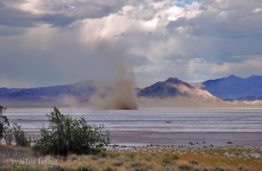 Dust storm on Soda Lake in the Mojave Preserve in the Mojave Desert