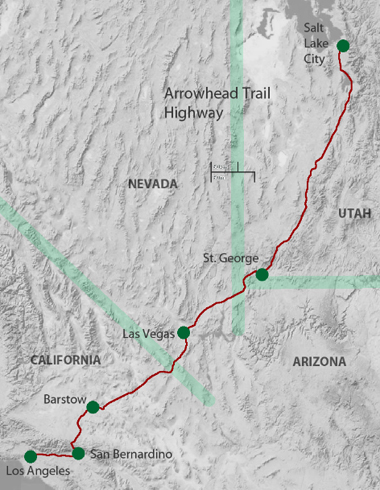 Map of Arrowhead Trails from Salt Lake to Los Angeles