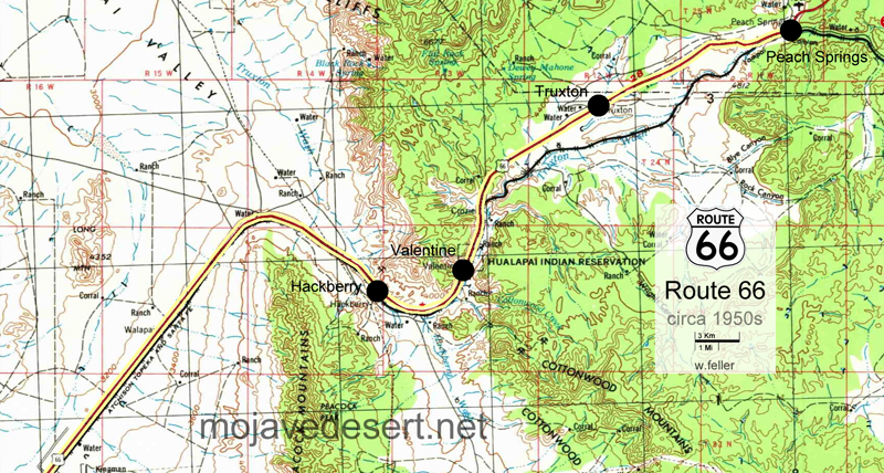 Kingman, Hackberry, Peach Springs, Route 66 map
