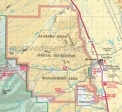 Map of Alabama Hills near Lone Pine, Ca.