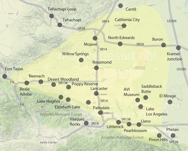 Map of Antelope Valley in Western Mojave Desert
