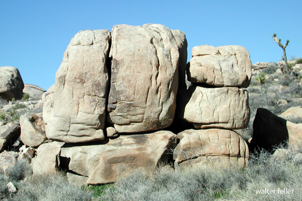 Example of faulting and jointing in granite. Geology Tour Road #6, Joshua Tree National Park