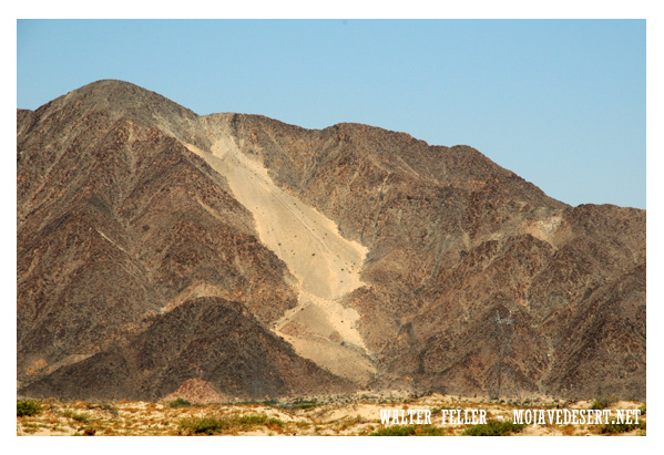 Cat dune, hanging sand dune on Cronese Mountain in Mojave Desert