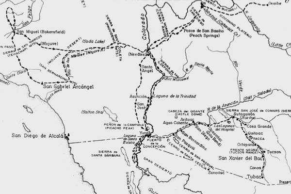 Map of the journeys of Father Francisco Garces