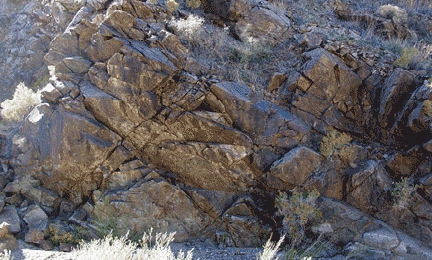 Fractured granitic bedrock in  the Providence Mountains