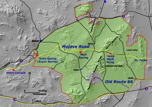 The Mojave Road and Route 66, Mojave map
