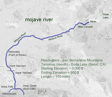 Map of Mojave River in Mojave Desert