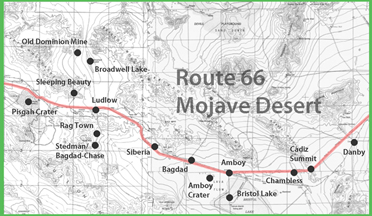 Map of historic Route 66 through the Ludlow section of the Mojave Desert