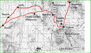 Map of historic Route 66 through the Needles section of the Mojave Desert