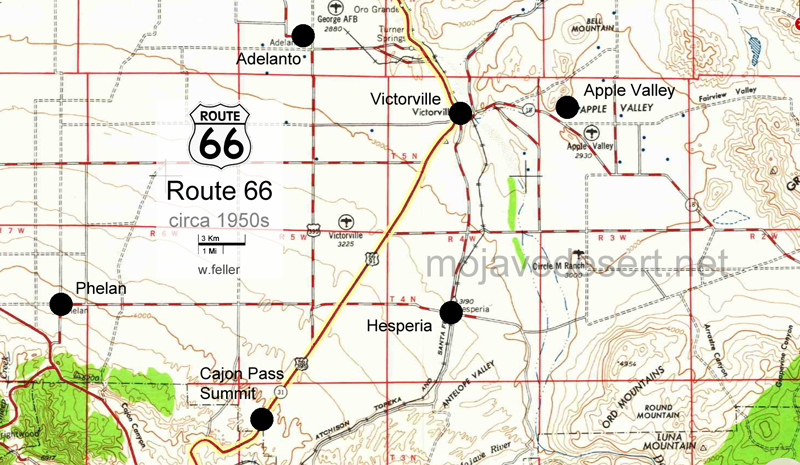 Cajon Summit to Mojave River Route 66 map