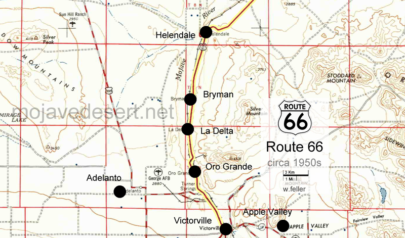 Oro Grande to Helendale along Mojave River Route 66 map