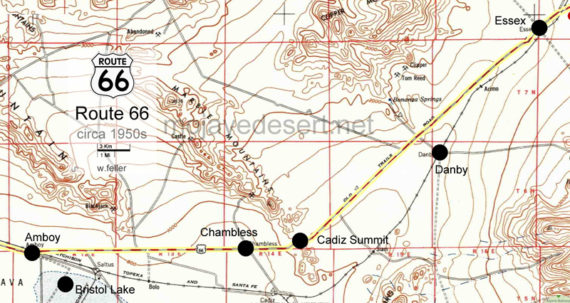 Amboy to Essex, Route 66 map