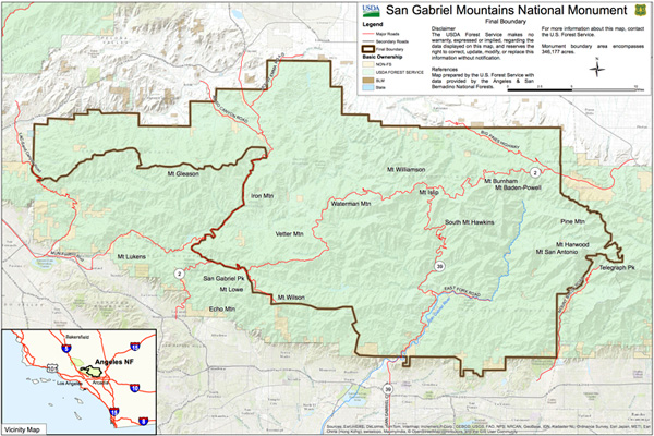 Map of San Gabriel National Monument