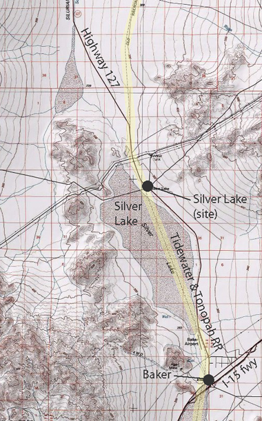 Map of Silver Lake dry lake area north of Baker, Ca.