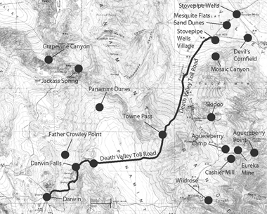 Map showing death valley toll road